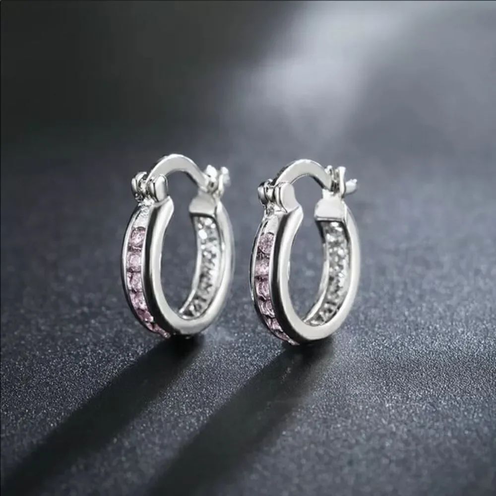 The Dainty Pink Hoop Earrings in cubic zirconia and 925